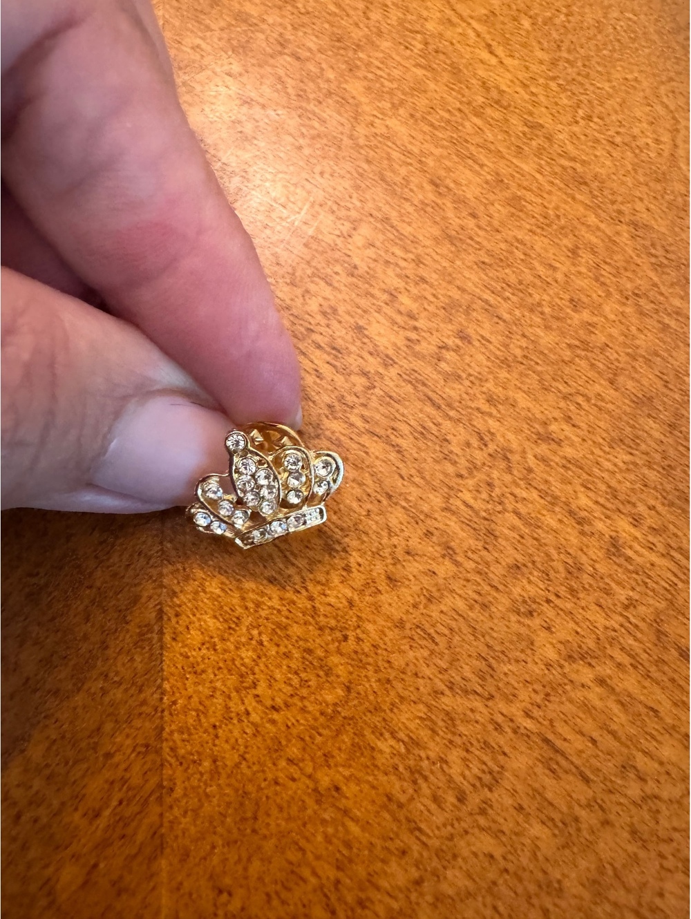 Gold Tone Crown Shaped Lapel Pin with Rhinestones 297